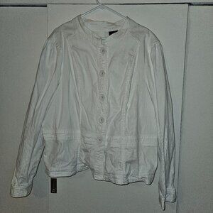 Torrid White Lightweight Denim Peplum Moto Jacket (3X)